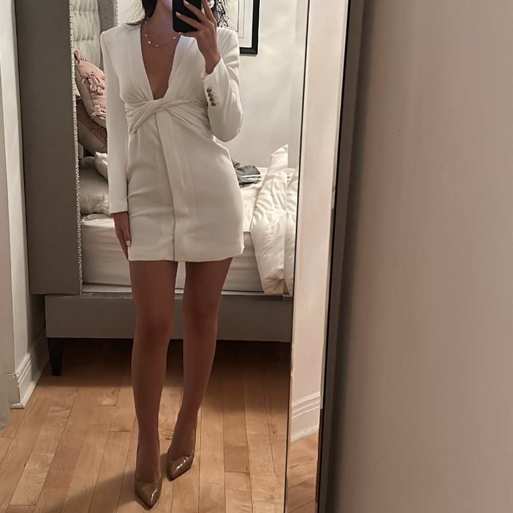Zara White Twist-Front Mini Dress